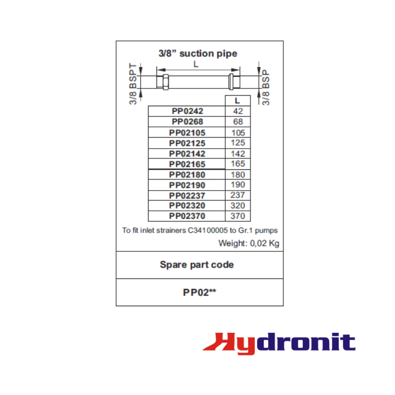 SUCTION  PIPE 3/8"BSP 42MM