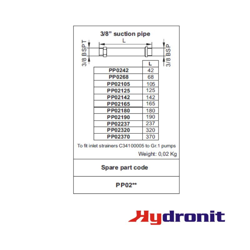 TUBO DE ASPIRACIÓN 3/8" BSP HYDRONIT