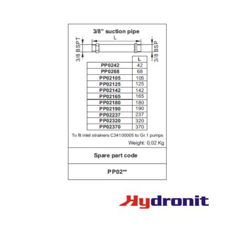 TUBE D'ASPIRATION 3/8" BSP HYDRONIT