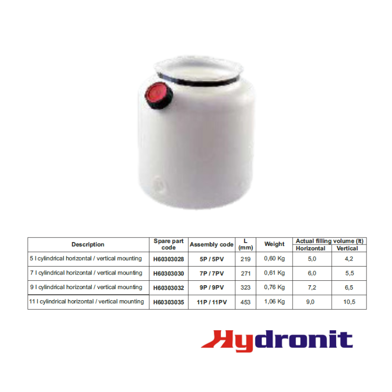 LT 9 CYLINDRICAL PLASTIC RESERVOIR D195XL323 +FILLER BREATHER+PLUG