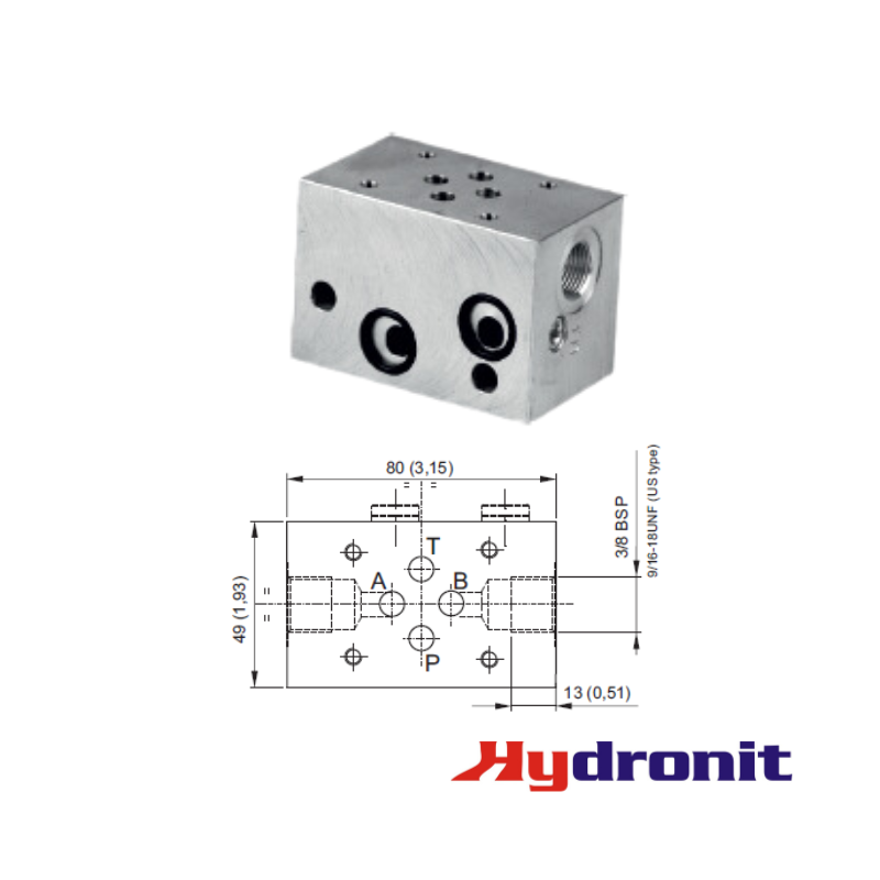 CETOP 3 PARALLEL BLOCK -3/8" BSP LATERAL PORTS