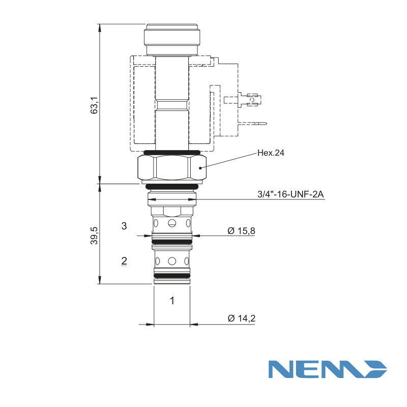 3/2 ELECTRIC SPOOL VALVE. DIRECT ACTING 15L/MIN 250BAR CAV 08-3 (SCHEME 1)
