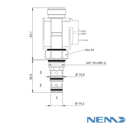 3/2 ELECTRIC SPOOL VALVE. DIRECT ACTING 15L/MIN 250BAR CAV 08-3