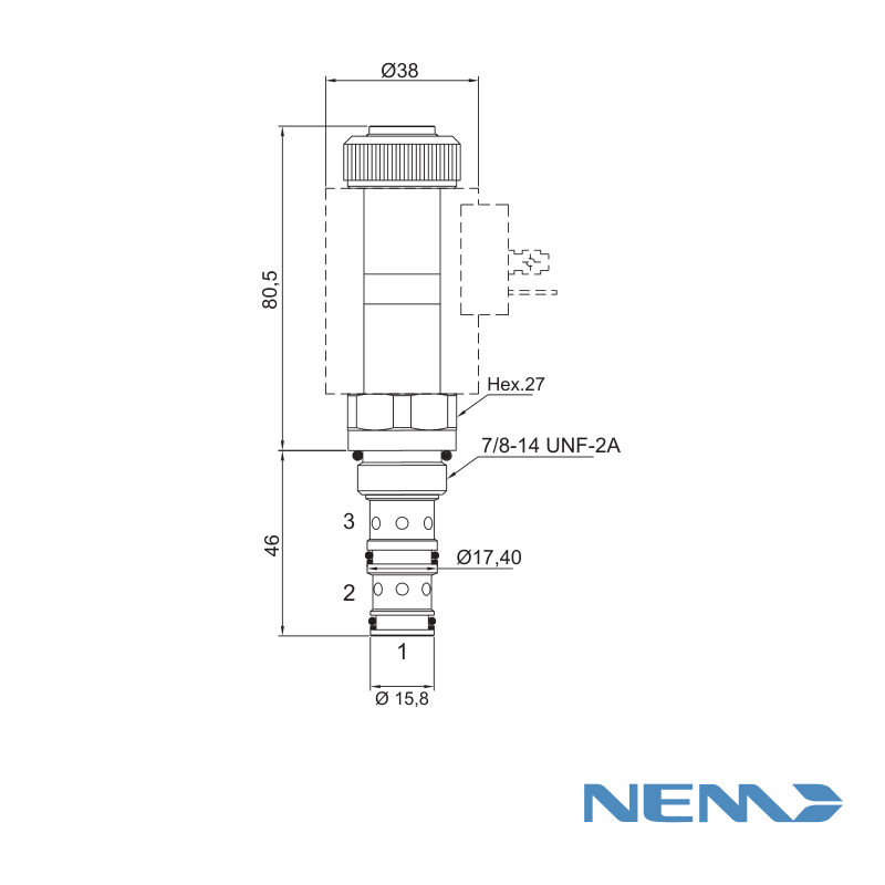3/2 ELECTRIC SPOOL VALVE. DIRECT ACTING 20L/MIN 250BAR CAV 10-3