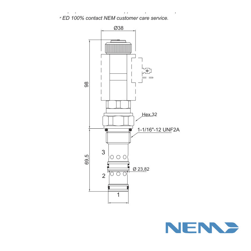 3/2 ELECTRIC SPOOL VALVE. DIRECT ACTING 50L/MIN 250BAR CAV 12-3
