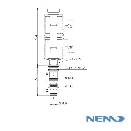 Electroválvula de corredera 4/3 NEM (cartucho)