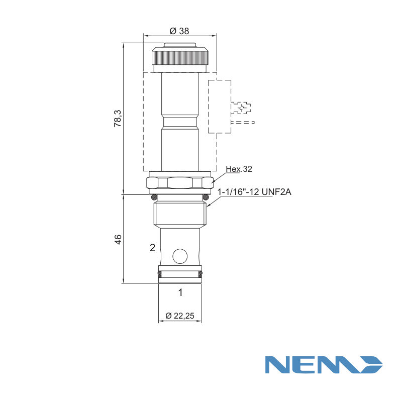 2/2 ELECTRIC DOUBLE POPPET VALVE. PILOT OPERATED NC 150L/MIN 350BAR CAV 12-2