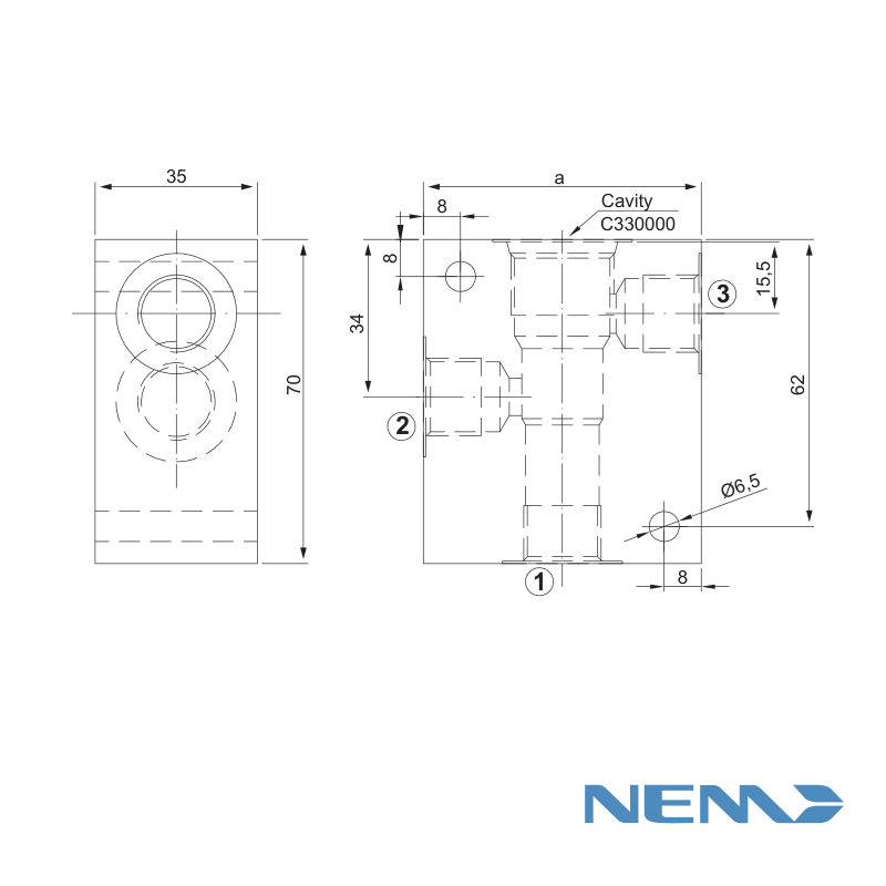 STANDARD BODY FOR LINE MOUNTING CAV 10-3 G1/2 STEEL