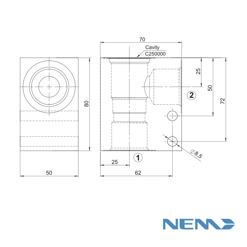 STANDARD BODY FOR LINE MOUNTING CAV 16-2 G1 STEEL