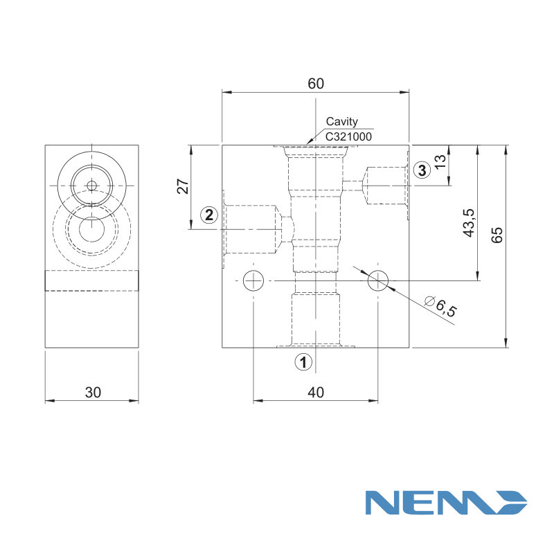 STANDARD BODY FOR LINE MOUNTING CAV 08-3S G3/8 + G1/4 STEEL