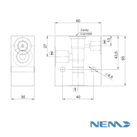 STANDARD BODY FOR LINE MOUNTING CAV 08-3S G3/8 + G1/4 STEEL
