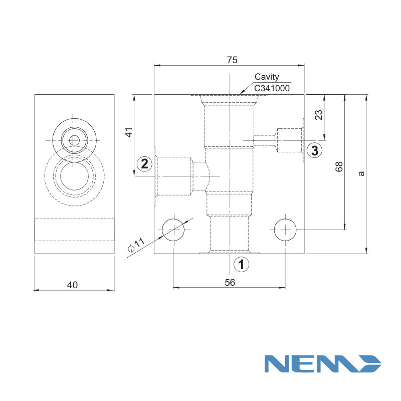 STANDARD BODY FOR LINE MOUNTING CAV 12-3S G3/4 + G1/4 STEEL