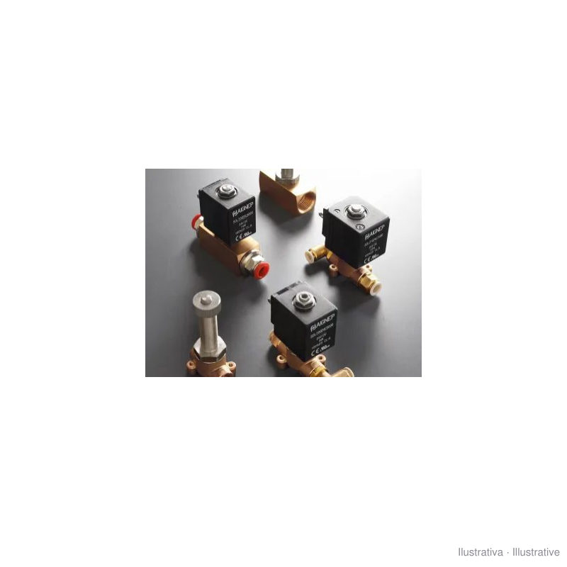 Eletroválvula de ação direta 2/2 NF (normalmente fechada) G 1/4" Ø4 mm, corpo latão, vedantes FKM, operador Ø13 mm, sem bobina (