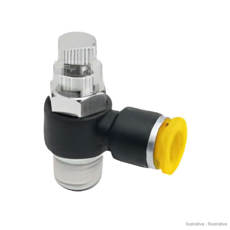 Regulador de caudal cotovelo 90º com ligação instantânea