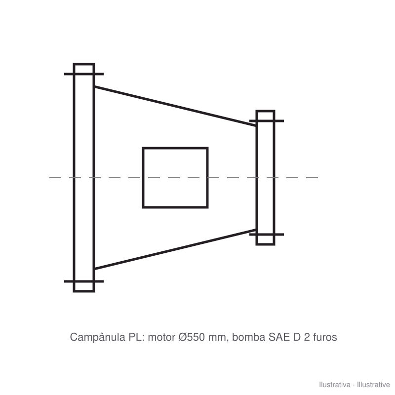 Campana KTR PL 550/8/17 para motor con brida de 550 mm y bomba SAE D de 2 taladros (Linde HPR 135-02)
