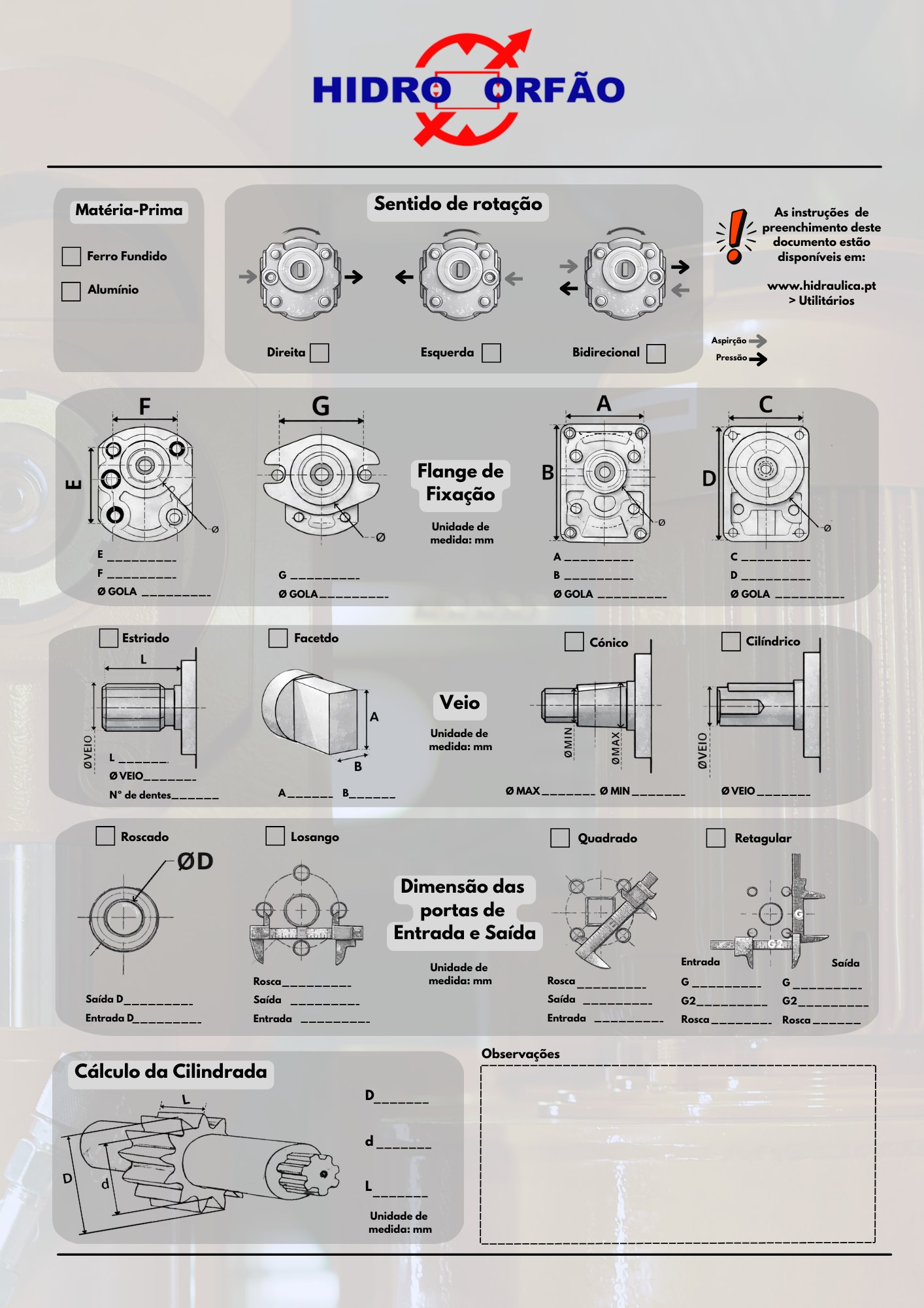 Formulário de bombas de engrenagens